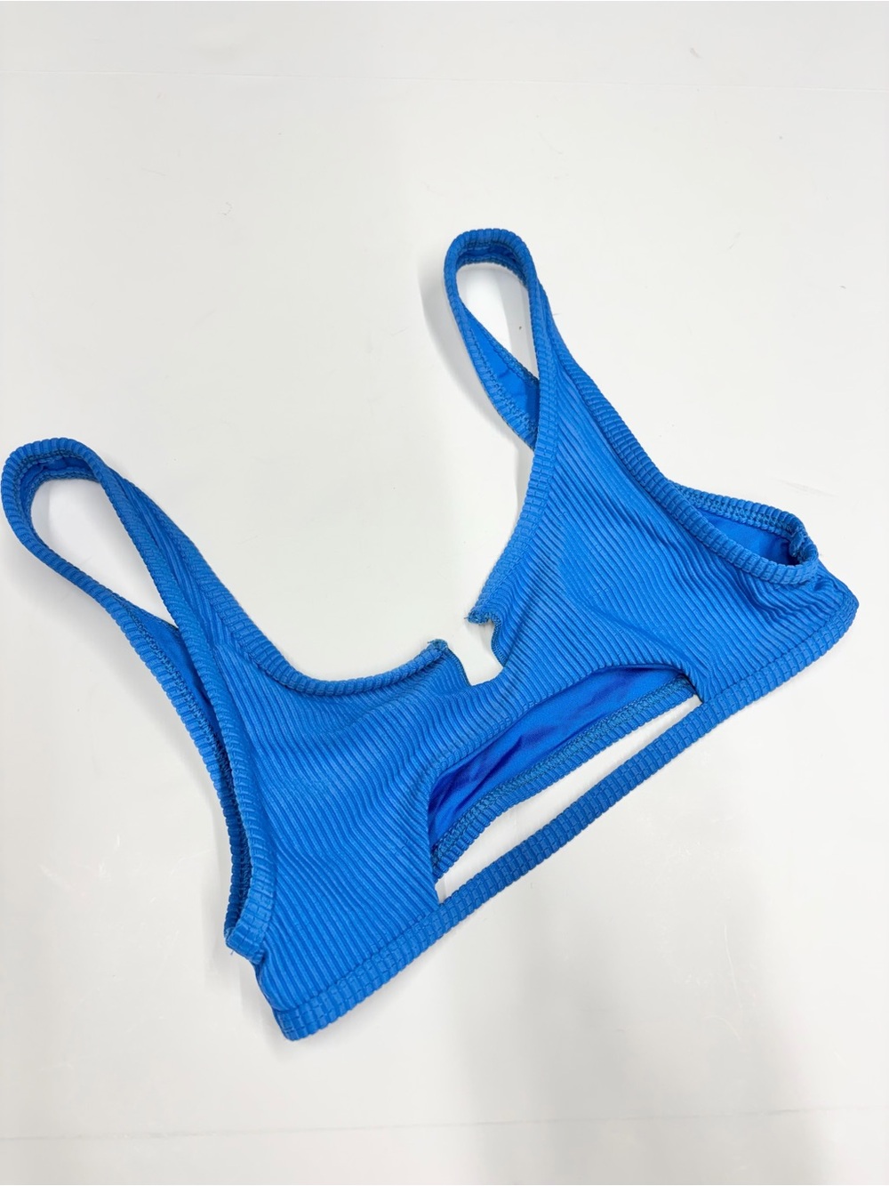 NEW Frankie’s bikinis Small cole swim bikini top blue ribbed cutout
